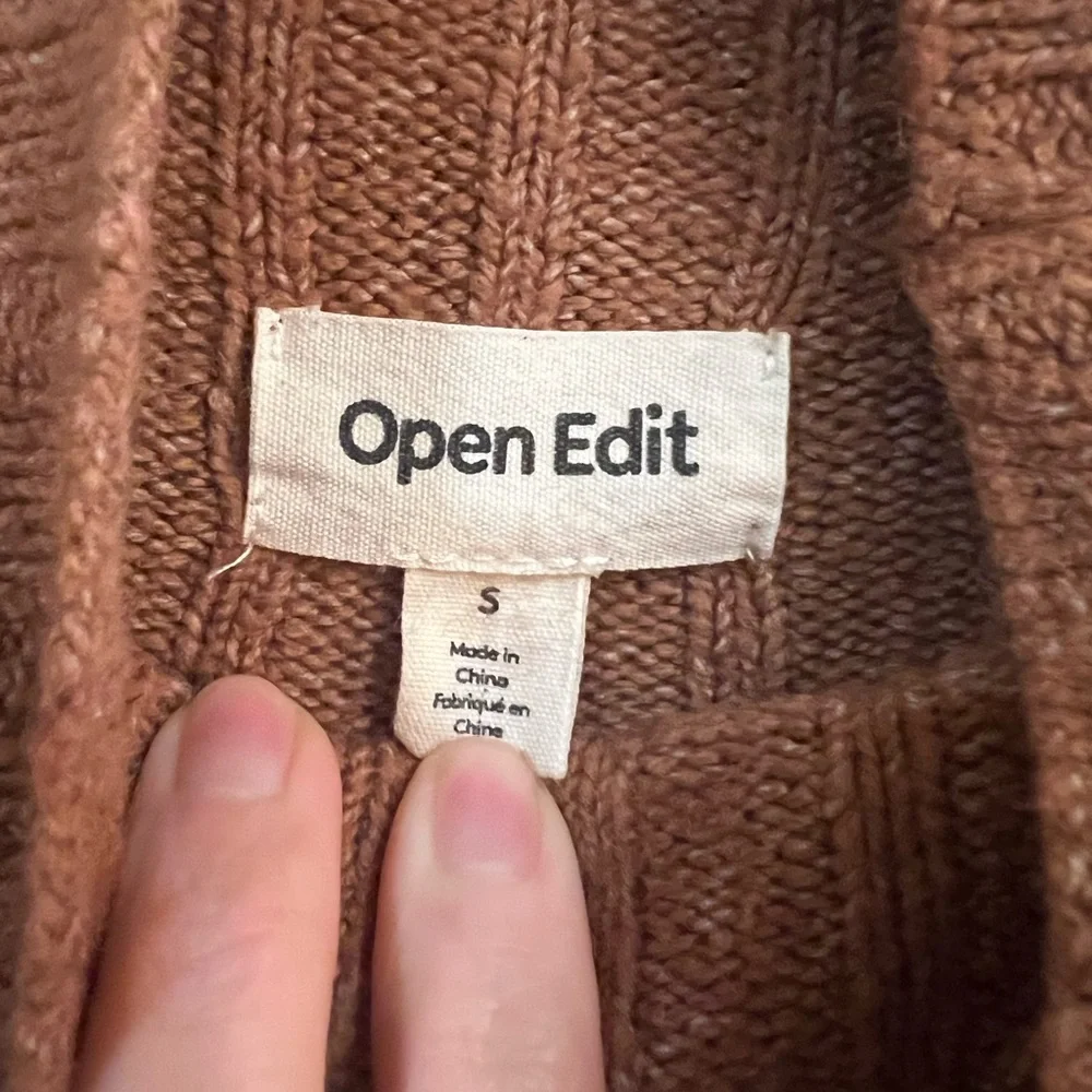Open Edit Tan Cowl Neck Ribbed Sweater - Picture 4 of 7